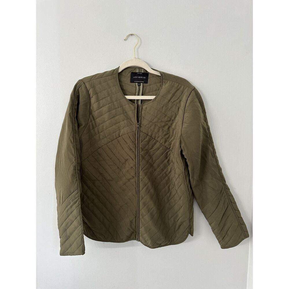 Lucky Brand Quilted Liner Jacket Olive Green Large Full Zip Lightweight Womens